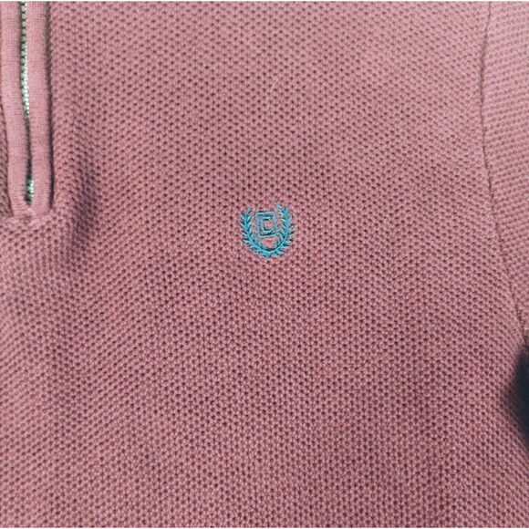 Sweater Mens L Long Sleeve 1/4 Zip Cotton Waffle Knit Maroon Mock Neck Preppy - Picture 7 of 9